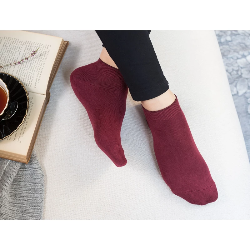 Madame Coco - Leaf Ankle Socks, Burgundy - مدام كوكو