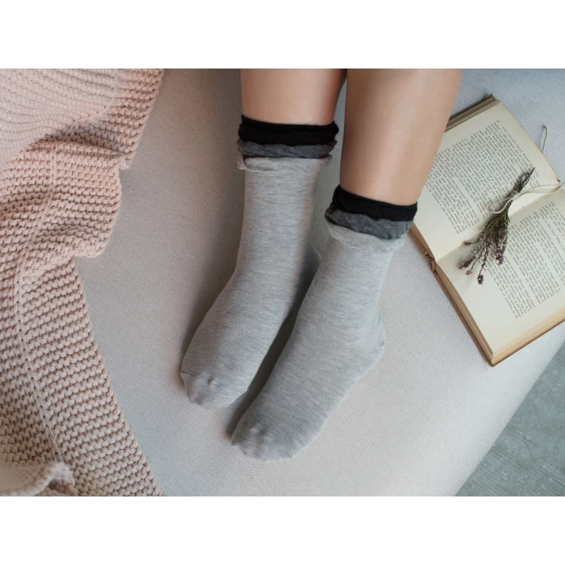 Madame Coco - Fleur Women's Ankle Socks, Gray - مدام كوكو