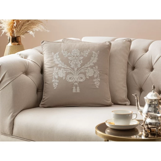 Madame Coco - Alix Embroidered Pillow Case, Light Brown Madame Coco - Alix Embroidered Pillow Case, Light Brown