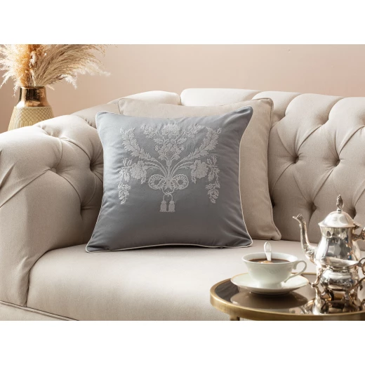 Madame Coco - Alix Embroidered Pillow Case, Gray Madame Coco - Alix Embroidered Pillow Case, Gray