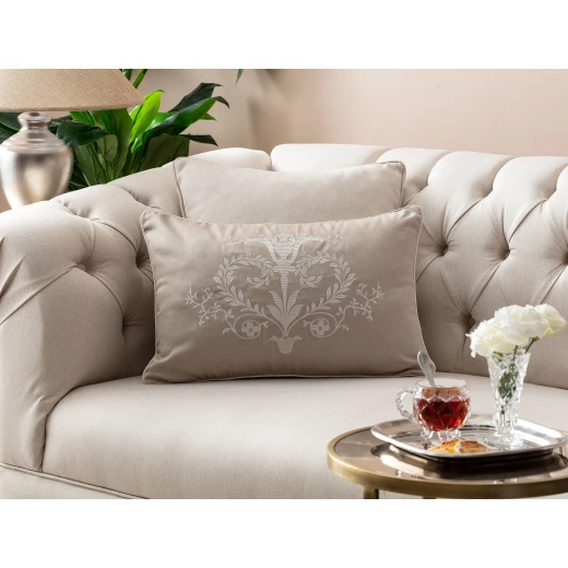 Madam Coco - Celie Embroidered Pillow Case, Light Brown Madam Coco - Celie Embroidered Pillow Case, Light Brown