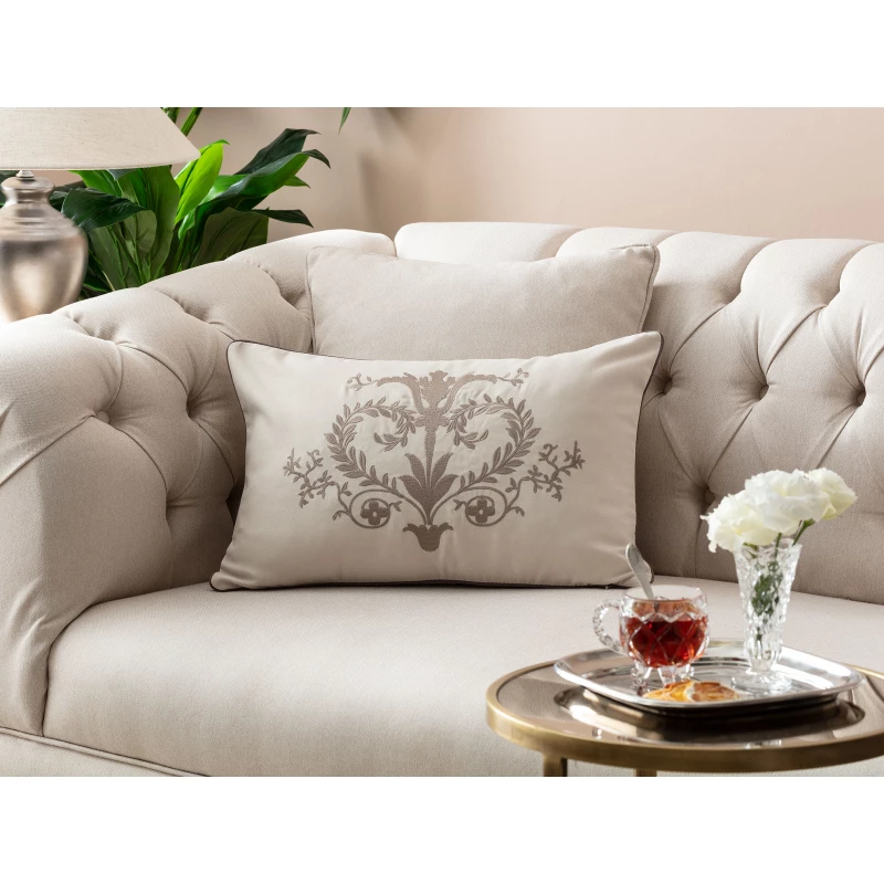 Madam Coco - Celie Embroidered Pillow Case, Stone - مدام كوكو