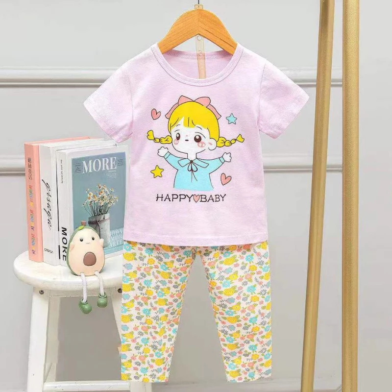 Half Sleeves T-Shirt & Lounge Pants Pajama Set, Happy Baby Design, 3 Years
