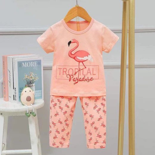 Half Sleeves T-Shirt & Lounge Pants Pajama Set, Flamingo Design, 6/7 سنوات Half Sleeves T-Shirt & Lounge Pants Pajama Set, Flamingo Design, 6/7 سنوات