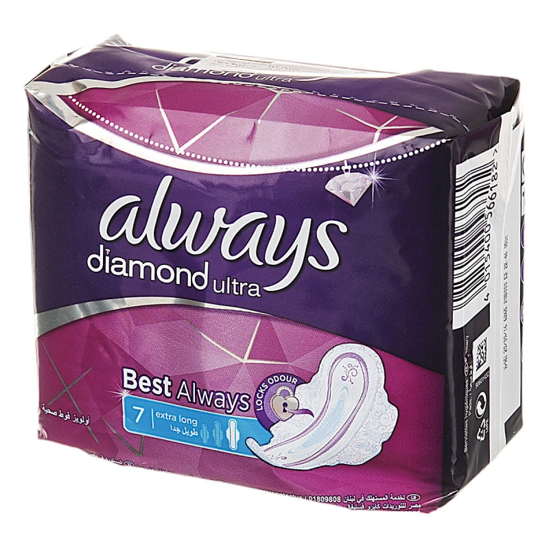 Always Diamond Ultra Best Always Extra Long, 7 Pads - أولويز
