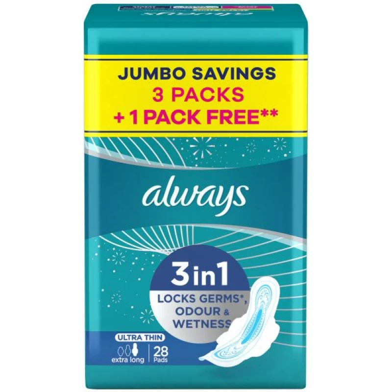 Always Ultra Thin Extra Long Sanitary Pads With Wings - 28 Pieces - أولويز