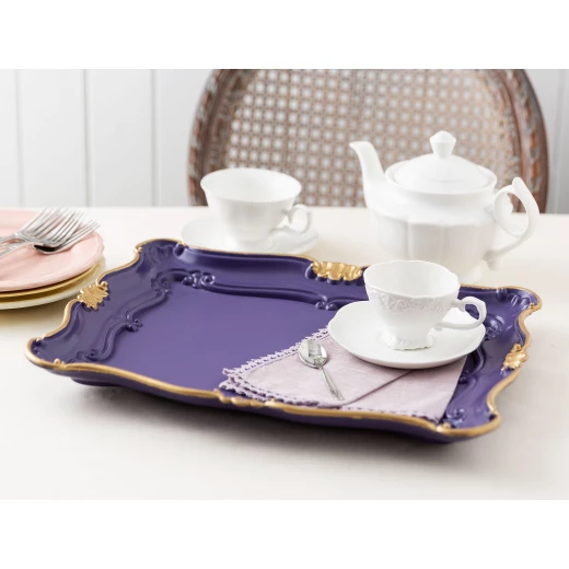Madame Coco Camelote Large Tray with Gold Leaf - Purple Madame Coco Camelote Large Tray with Gold Leaf - Purple