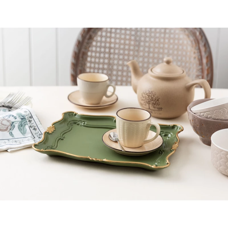 Madame Coco Camelote Large Tray with Gold Leaf - Dark Green - مدام كوكو