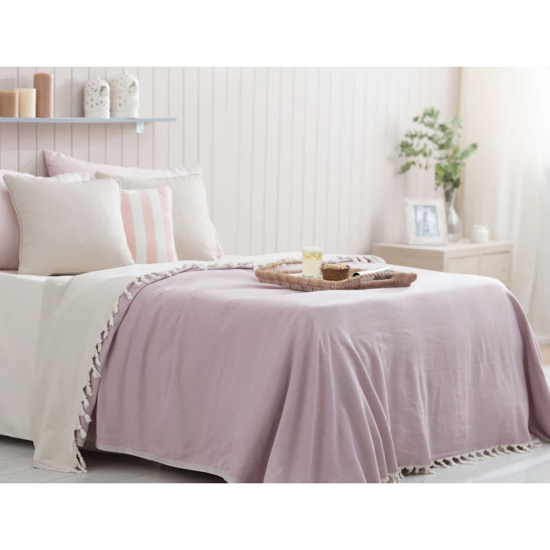 Madame Coco Aldrich Washed Double Bed Cover - Plum - مدام كوكو