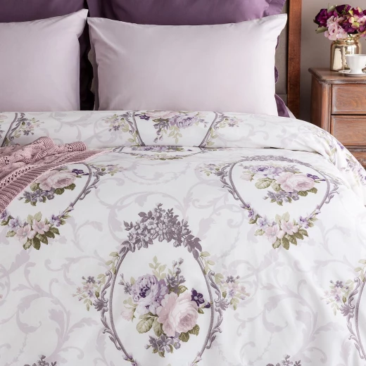 Madame Coco - Florinda Duvet Cover Set, Double, Damson / White Madame Coco - Florinda Duvet Cover Set, Double, Damson / White