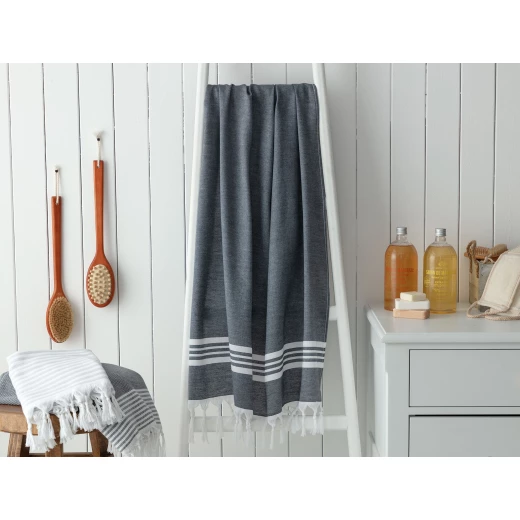 Madame Coco - Norice Peshtemal Beach Towel, White, Grey Madame Coco - Norice Peshtemal Beach Towel, White, Grey