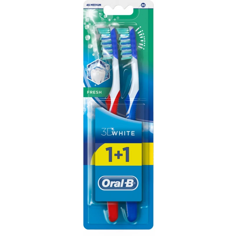 Oral-B White Fresh Toothbrush - 40 Medium, Set of 2-Piece - اورال بي