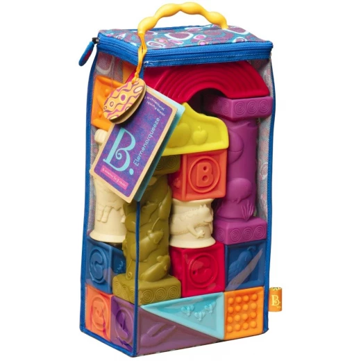B. toys – Elemenosqueeze Baby Blocks – 26 Stacking Blocks with Shapes Numbers, Animals & Textures B. toys – Elemenosqueeze Baby Blocks – 26 Stacking Blocks with Shapes Numbers, Animals & Textures