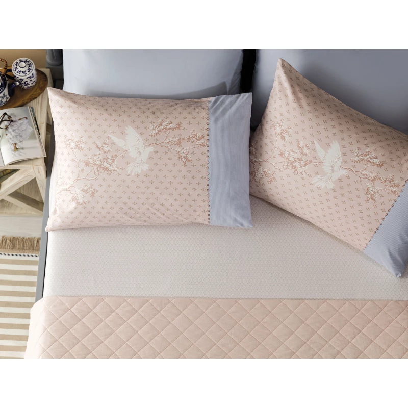 Madame Coco - Calme Double Ranforce Linen Set - Powder / Gray - مدام كوكو