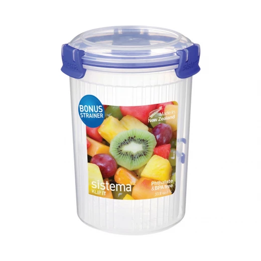 Sistema KLIP IT Round Food Storage Container with Straining Basket,1 Liter Sistema KLIP IT Round Food Storage Container with Straining Basket,1 Liter