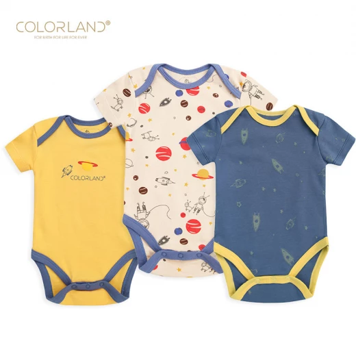 Colorland - (6) Baby Bodysuit 3 Pieces In One Pack, 0-3 Months, Space Colorland - (6) Baby Bodysuit 3 Pieces In One Pack, 0-3 Months, Space
