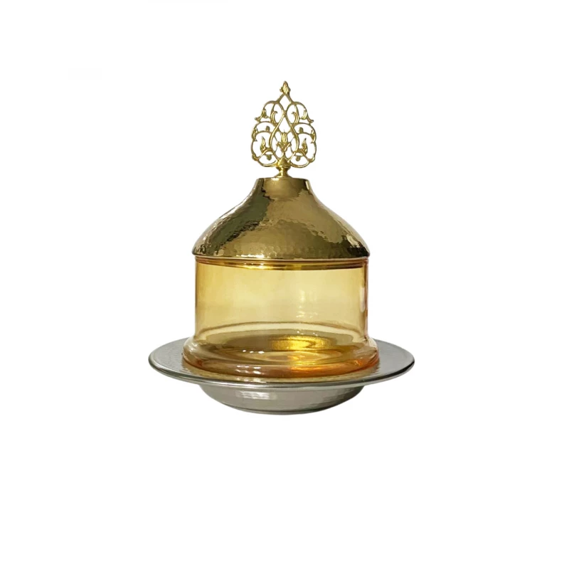 Mid 19th Century Sliver Plated Candy Bowl with Gold Lid Glass  Vase