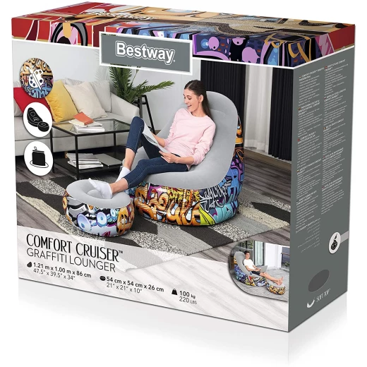 Bestway Lounge Chair Cruiser Graffiti Inflatable Sofa Arm Seat Relaxing Spots Bestway Lounge Chair Cruiser Graffiti Inflatable Sofa Arm Seat Relaxing Spots
