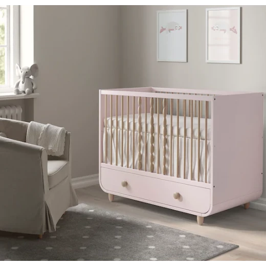 Trama Baby Cot With Drawer, Pale Pink 60x120 Cm - تراما بيبي - Image 3