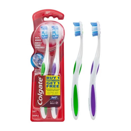 Colgete Toothbrush Optic White 360 Soft 1 plus 1 free, Assorted - Colgate - Image 2