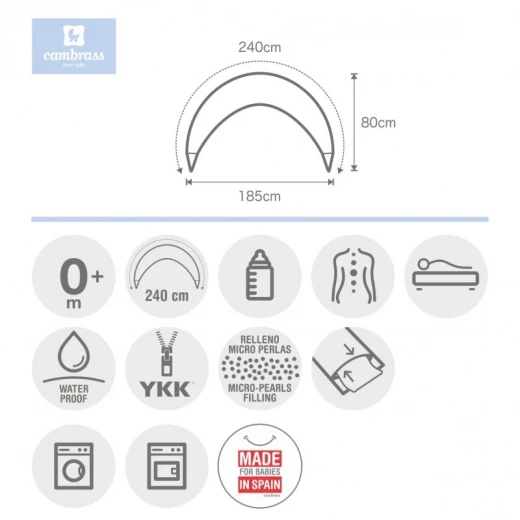 Cambrass - Nursing Pillow Moon 80x185x16 cm Sky Grey/rain - كامبراس - Image 3