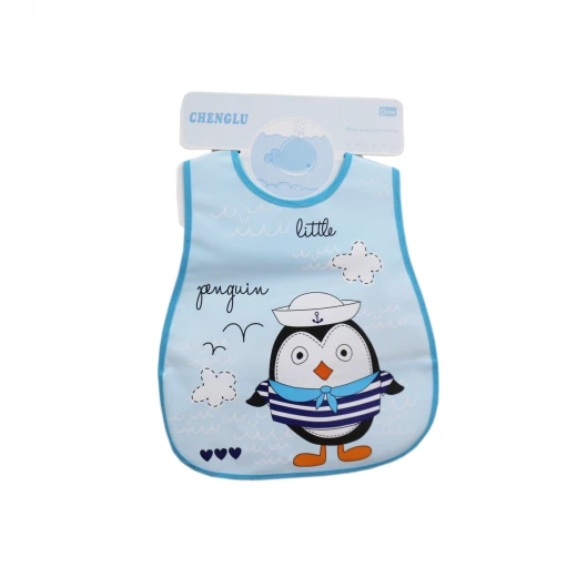 Plastic Baby Bib Waterproof, Blue Penguin Plastic Baby Bib Waterproof, Blue Penguin