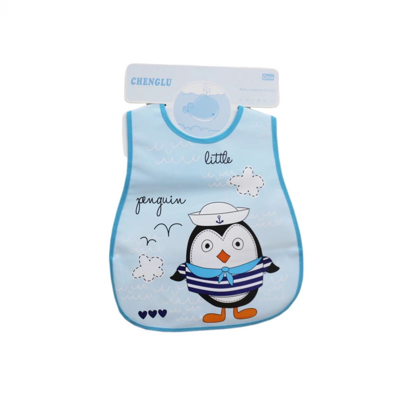 Plastic Baby Bib Waterproof, Blue Penguin