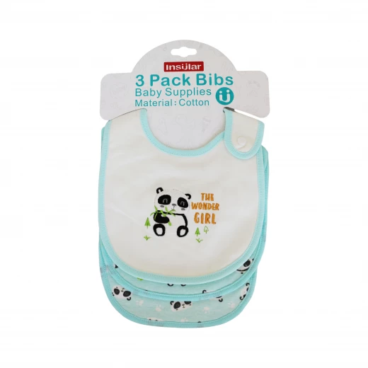 3 Pieces Cotton Feeding Baby Bibs - White and Green 3 Pieces Cotton Feeding Baby Bibs - White and Green