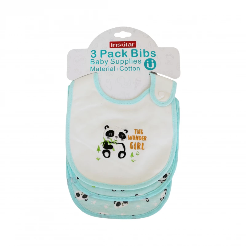 3 Pieces Cotton Feeding Baby Bibs - White and Green - إنشولار