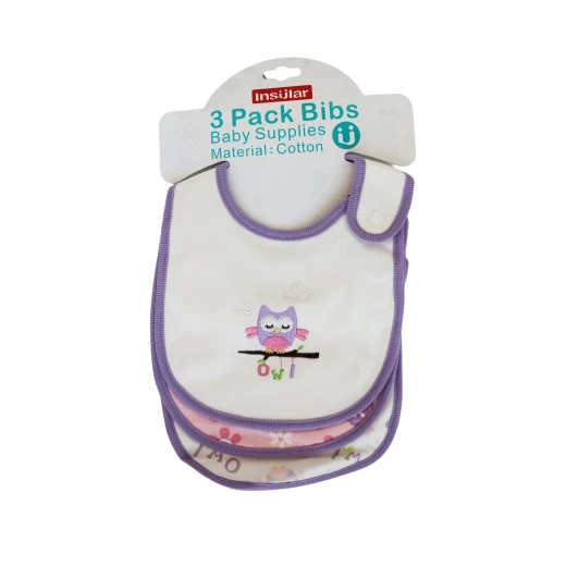 3 Pieces Cotton Feeding Baby Bibs - Pink and Purple
