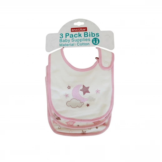 3 Pieces Cotton Feeding Baby Bibs - Pink 3 Pieces Cotton Feeding Baby Bibs - Pink