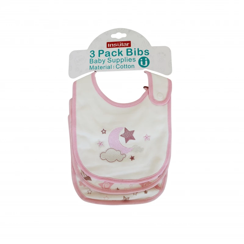 3 Pieces Cotton Feeding Baby Bibs - Pink - إنشولار