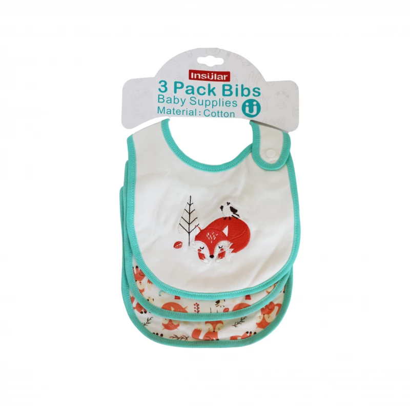 3 Pieces Cotton Feeding Baby Bibs - Green and Orange - إنشولار