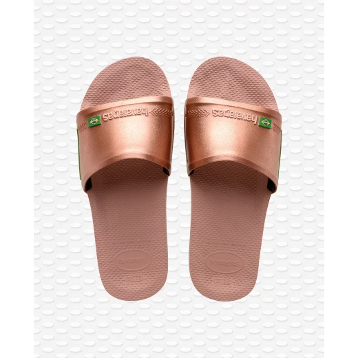 Havaianas Slide Brasil Rose/Gloden Blush Size 33-34 Havaianas Slide Brasil Rose/Gloden Blush Size 33-34