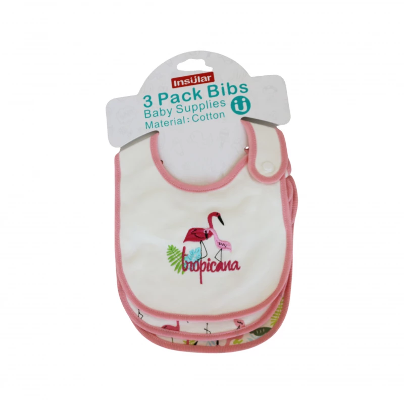 3 Pieces Cotton Feeding Baby Bibs - Pink and White - إنشولار