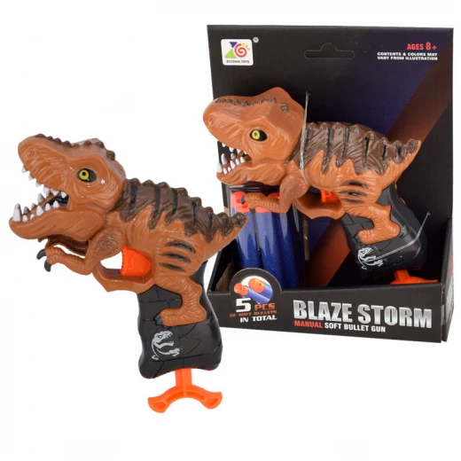 Blaze Storm Manual Soft Bullet Gun with 5 pcs Darts, Brown Dinosaur