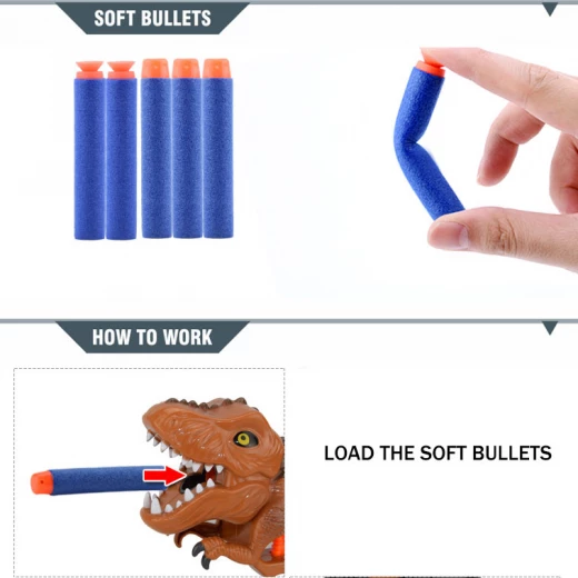 Blaze Storm Manual Soft Bullet Gun with 5 pcs Darts, Brown Dinosaur - بليز ستورم - Image 5