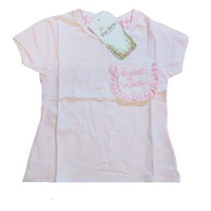 Baby Pink Short Sleeves Girls T-shirt with Sweet Love Design, 24 Months