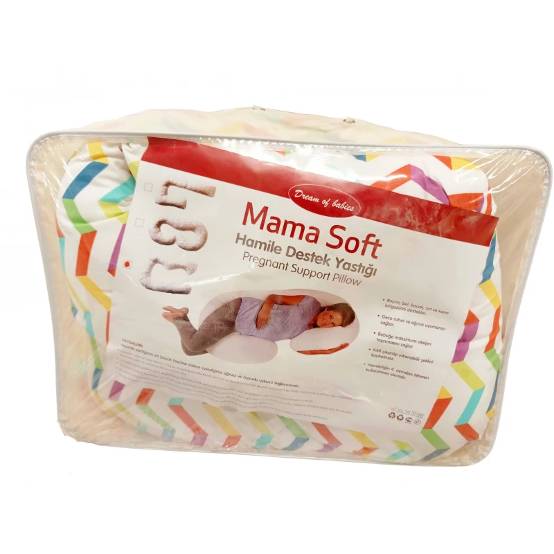 Pragnancy Body Pillow White with Colorful Shapes - U Shape with Zipper