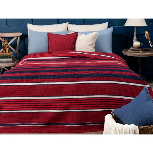 Madame Coco Bernelle Striped Cotton Double Blanket - Burgundy Madame Coco Bernelle Striped Cotton Double Blanket - Burgundy