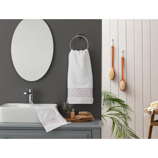 Madame Coco Chambre Border Jacquard Face Towel - White / Purple Madame Coco Chambre Border Jacquard Face Towel - White / Purple