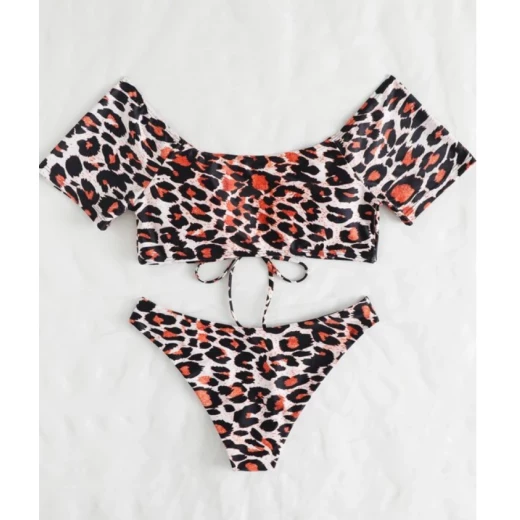 Allover Graphic Knot Front Bikini Swimsuit, Size Small - Image 3