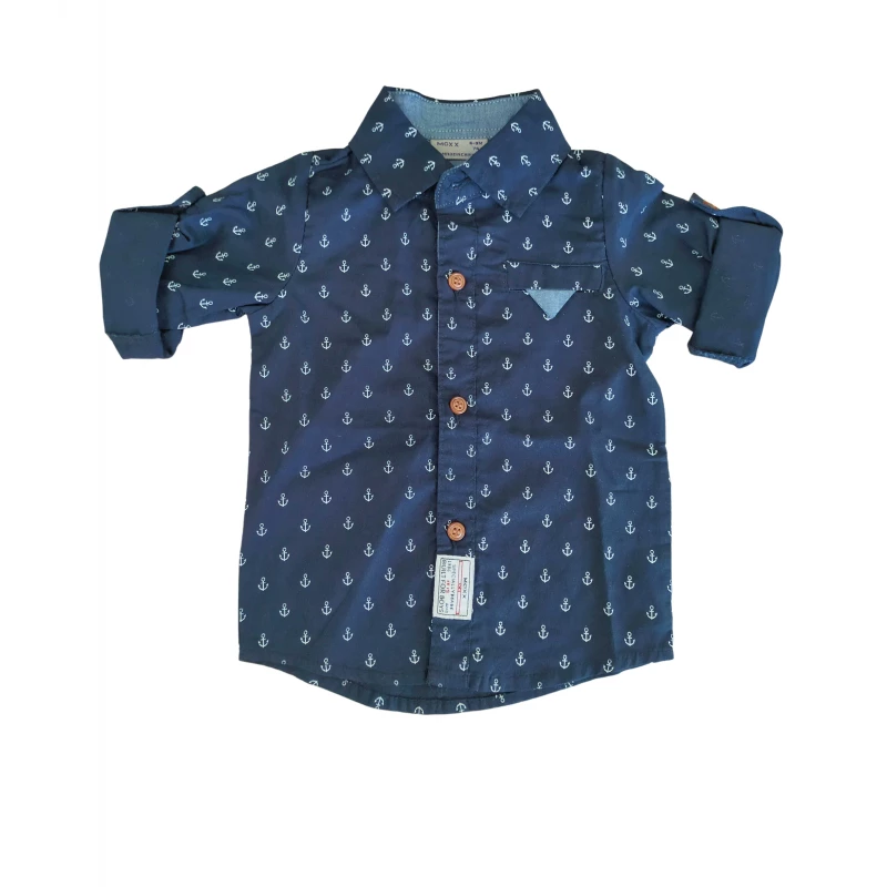 Navy Blue Long- Sleeves Shirt With Sailors Design For Boys 12-18 Months