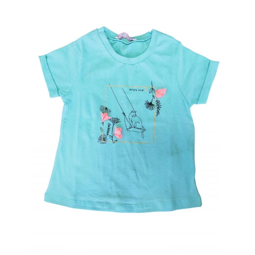 Light Green Short Sleeves Girls T-shirt with Nature Lover Design, +18 Months Light Green Short Sleeves Girls T-shirt with Nature Lover Design, +18 Months
