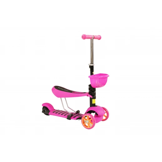 Scooter Kids 3-in-1 Toddler Scooter with Removable Seat & Basket, Pink Scooter Kids 3-in-1 Toddler Scooter with Removable Seat & Basket, Pink