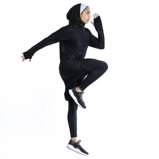 RB Women's Long Running Hoodie, Medium Size, Marble Black Color - RB - Image 4