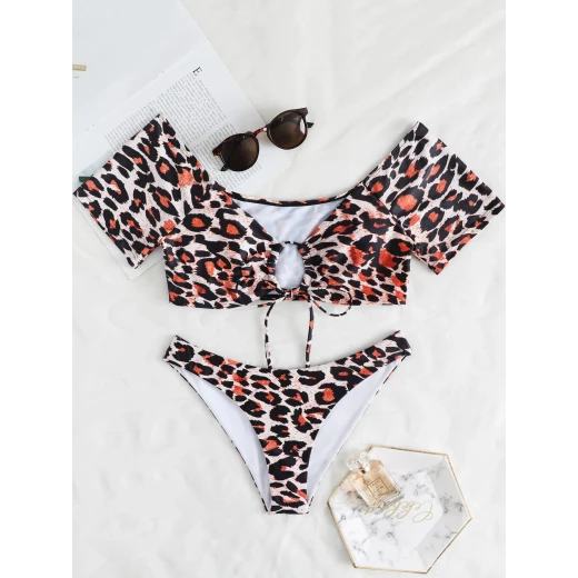 Allover Graphic Knot Front Bikini Swimsuit, Size Small Allover Graphic Knot Front Bikini Swimsuit, Size Small