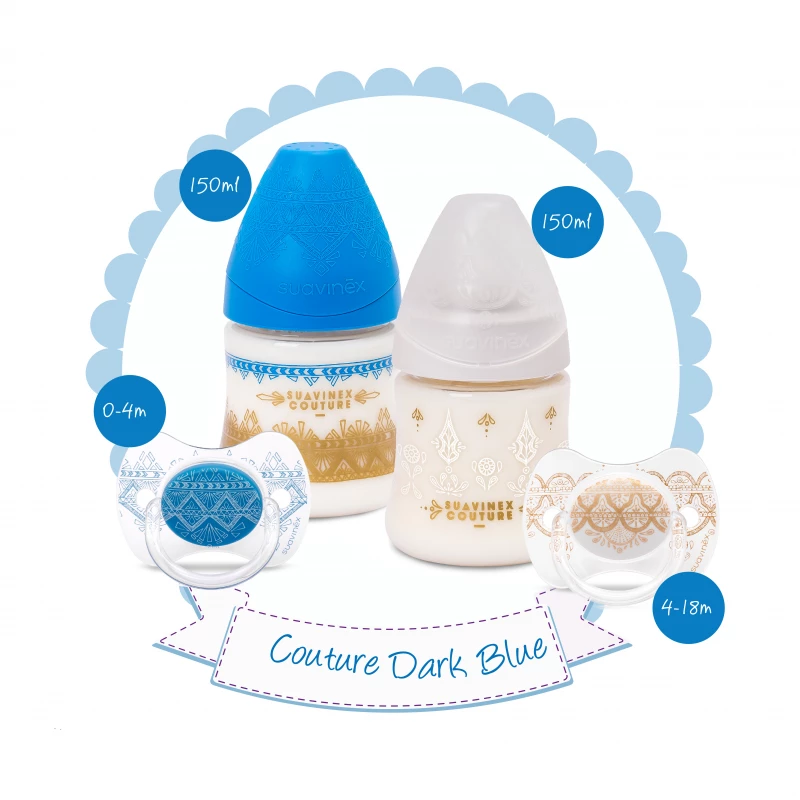 Suavinex Set (150ml Bottle + 150ml Bottle + Soother 4-18M + Soother 0-4M) Dark Blue - Suavinex
