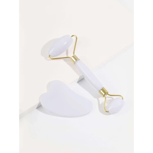 1pc Jade Stone Facial Roller Massager & 1pc Gua Sha Board 1pc Jade Stone Facial Roller Massager & 1pc Gua Sha Board