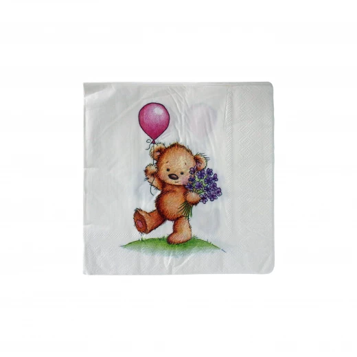 Disposable Paper Napkins for Kids, White Tidy Bear Design, 20 pieces Disposable Paper Napkins for Kids, White Tidy Bear Design, 20 pieces